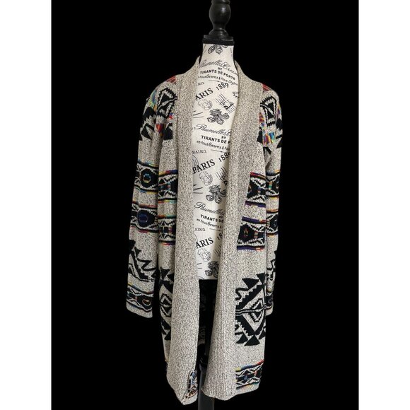 Northern Angel Aztec Southwestern Duster Cardigan Sweater M/L Open Front Boho 36 - Picture 1 of 8